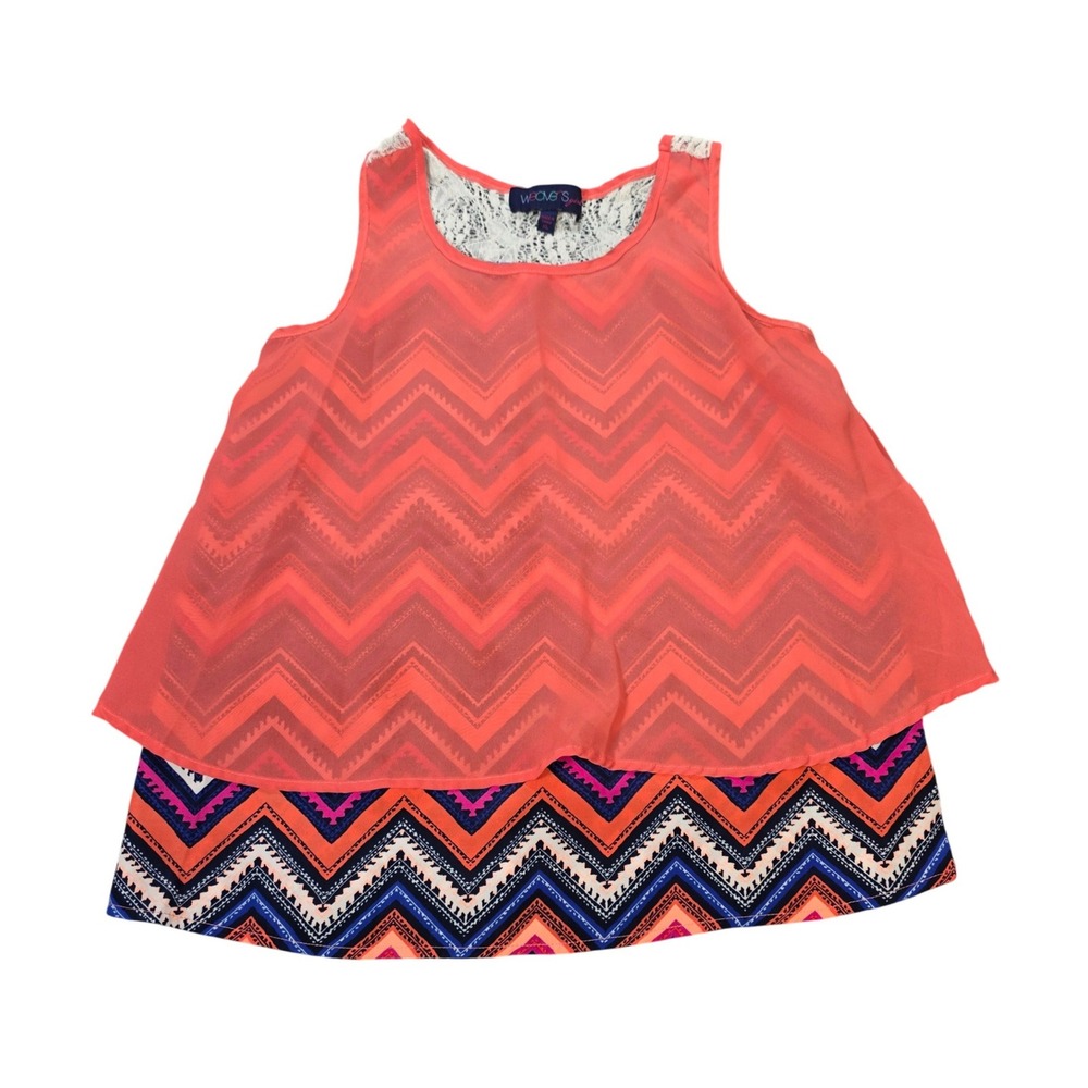 Weavers Girl Chevron Layered Tank Top Girl's Size XL Coral Lace Back Sleeveless